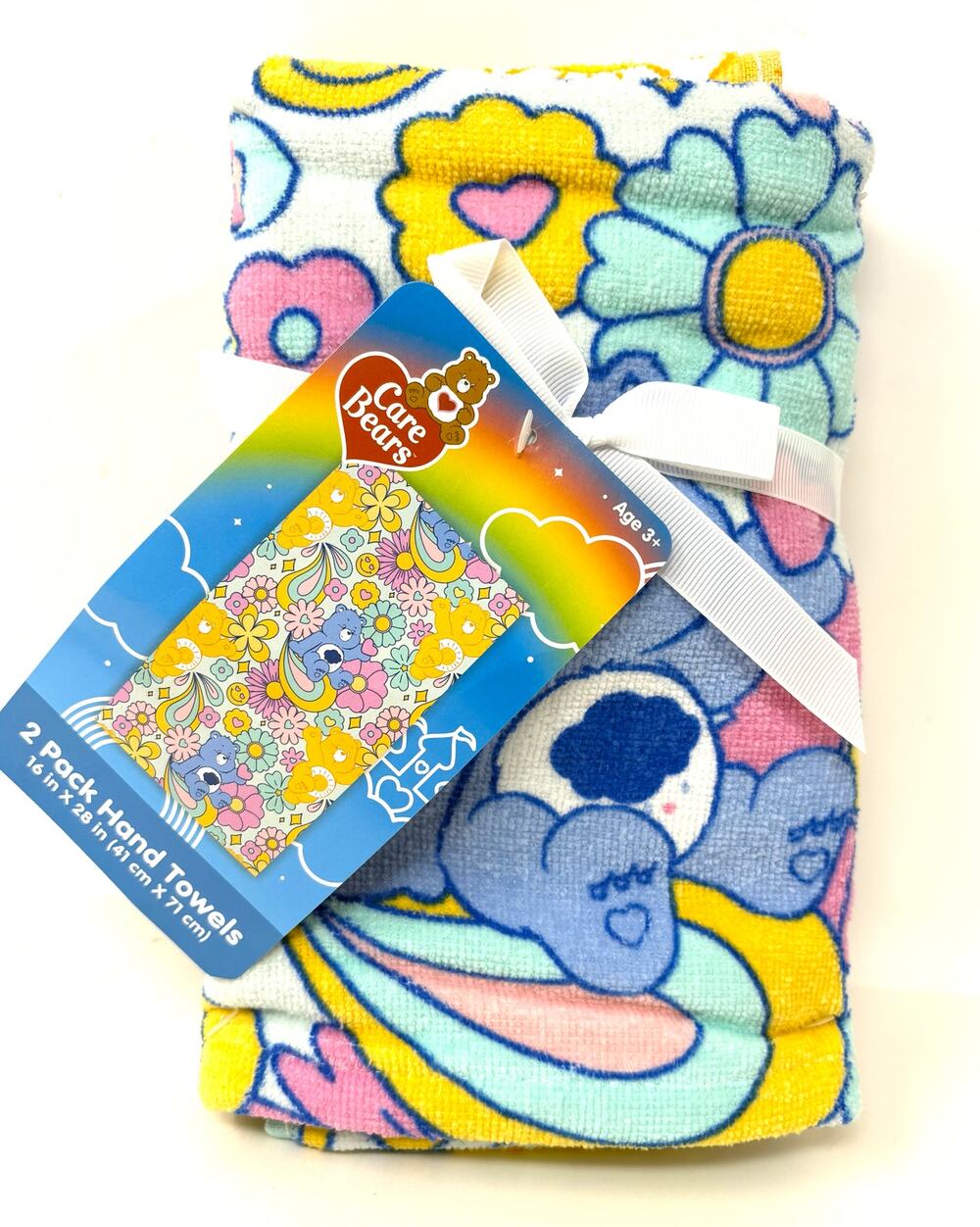 Care Bears Hand Towels Set 2 Pcs Funshine Grumpy Bear Yellow Blue Pink Multi NWT